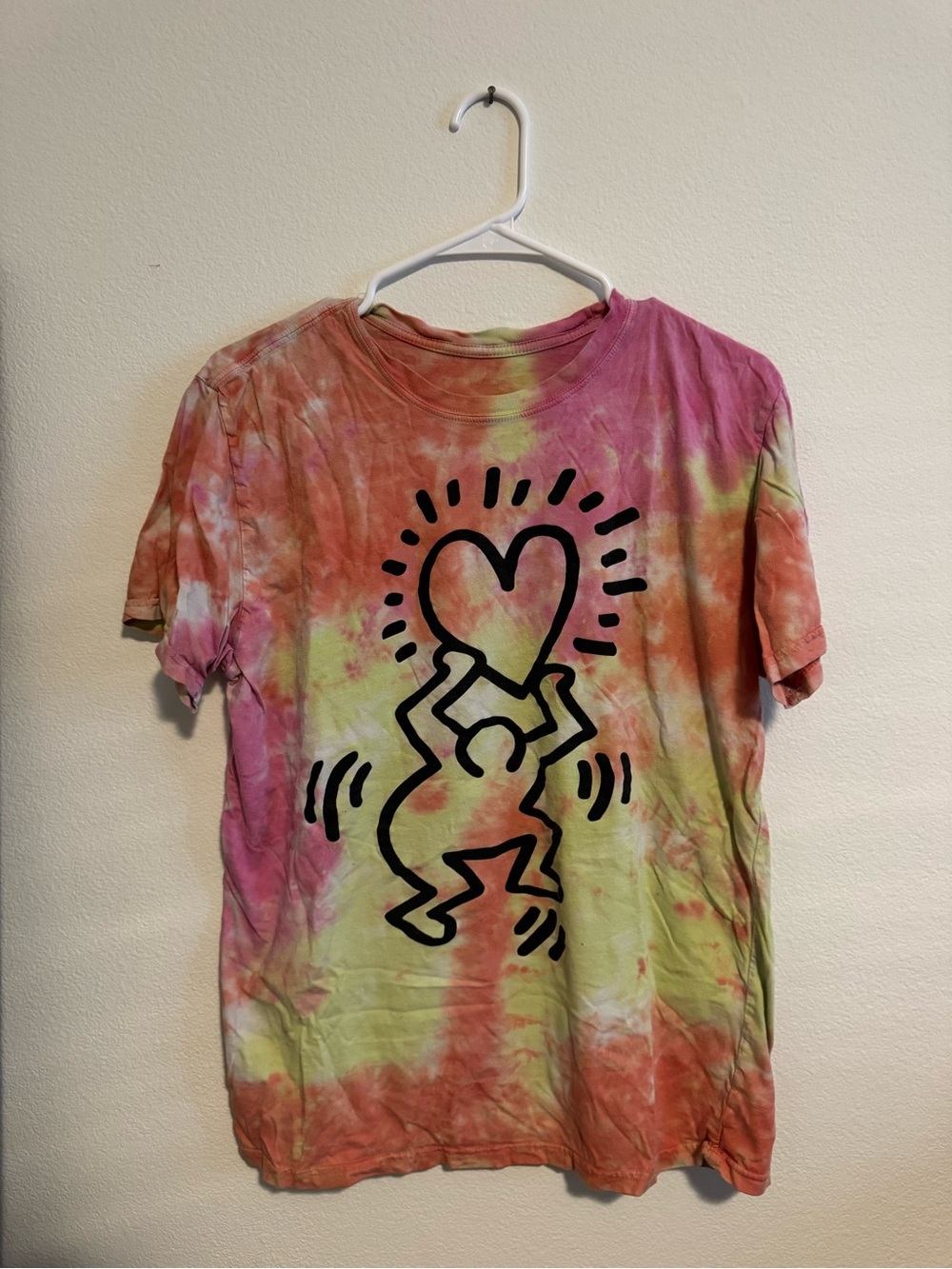 Keith Haring Tie-Dye Heart Pop Art Graphic Tee - Multicolor